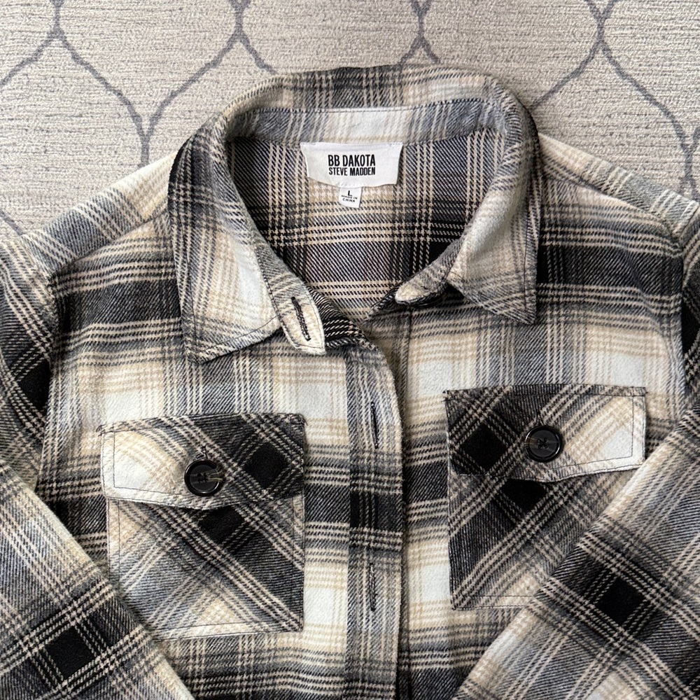 BB Dakota Black and Cream Plaid Shirt